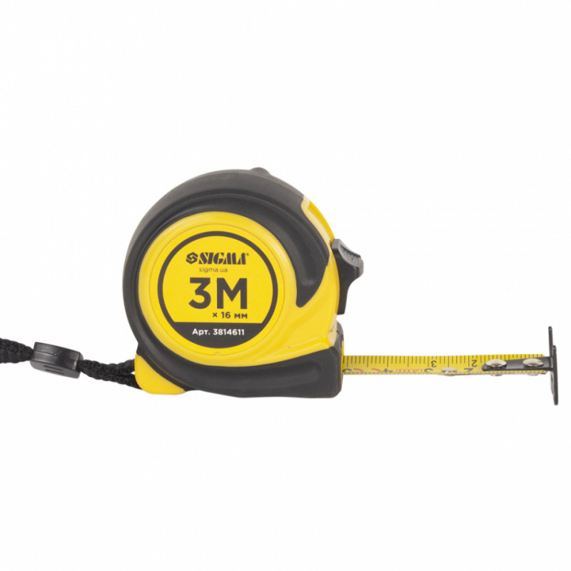 Рулетка обгумована Compact двостороннє полотно/зачіп 3м×16мм SIGMA (3814611)-3814611