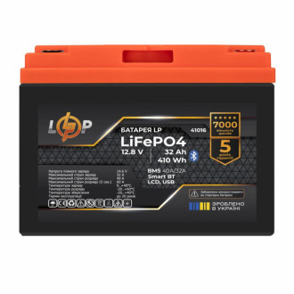 Акумулятор LP LiFePO4 12,8V - 32 Ah (410Wh) (BMS 40А/32A) пластик LCD USB Smart BT-[articul]