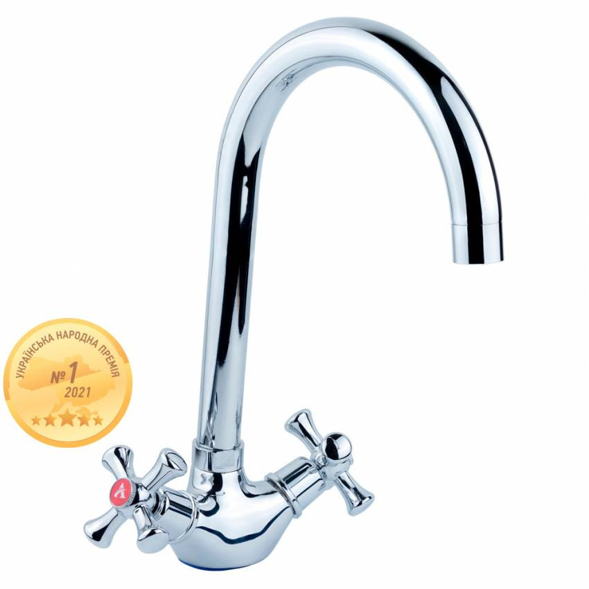 Змішувач PL 1/2" для кухні гусак високий вухо на гайці AQUATICA (PL-4B455C)-PL-4B455C