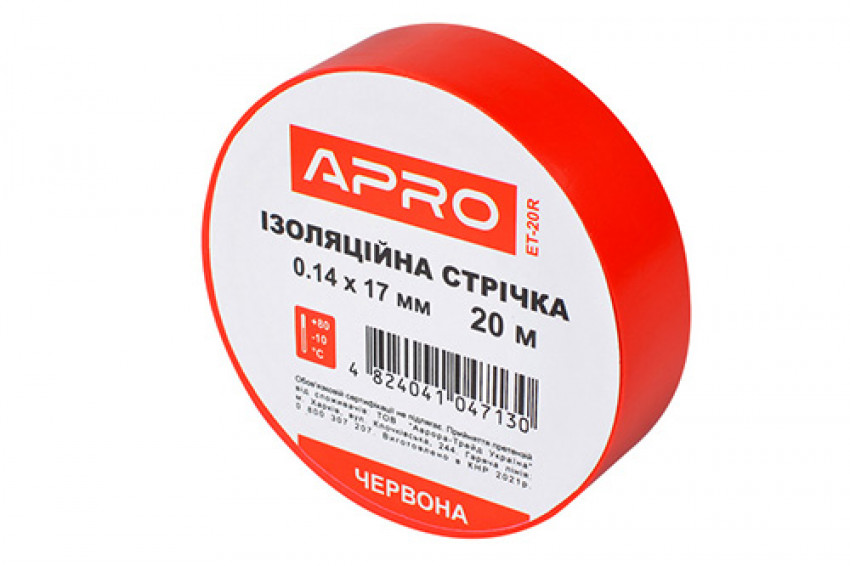 Ізоляцiйна стрiчка червона 0.14х17мм 20м (пачка, кратно 10шт) APRO-ET-20R