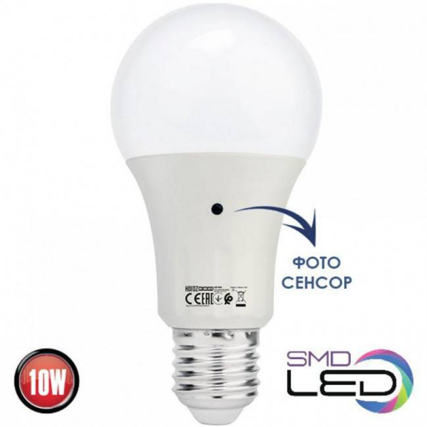 001-068-0010-030 Лампа з фотосенсором A60 SMD LED 10W 4200K E27 1032Lm 170-240v / 10/100-001-068-0010-030