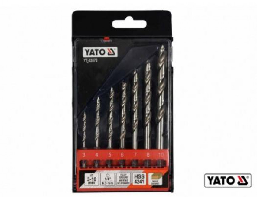 НАБІР СВЕРЛ ПО ДЕРЕВУ СПИРАЛЬНИХ YATO Ø3-4-5-6-7-8-10 ММ HEX 1/4" HSS 4241 7 ШТ-YT-33873