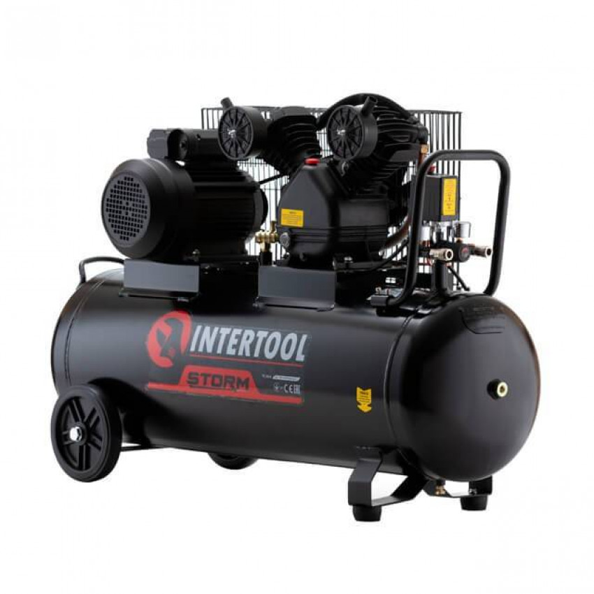 Компресор 100л, 3 кВт, 220 В, 10 aтм, 500 л/хв. 2 циліндри INTERTOOL PT-0014-PT-0014