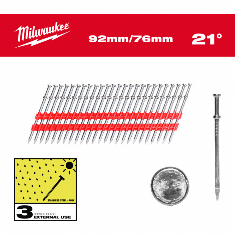 Цвяхи для опалубки з подвійною круглою головкою MILWAUKEE 3,3/21°/92мм (2000шт)-4932498156