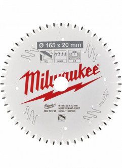 Диск пильний Alu PFTE MILWAUKEE, Ø165х20х2, 2мм, 52 зуб.