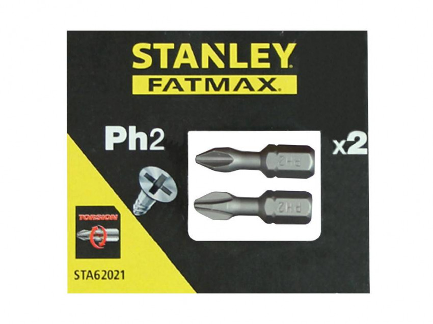 Набір викруткових насадок (біта) STANLEY PH2, l=25мм, 2шт.-STA61021-XJ