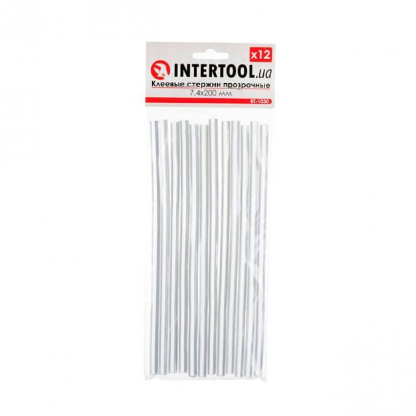 Комплект клейових стрижнів прозорих, 7,4×200 мм, 12 шт. INTERTOOL RT-1030-RT-1030