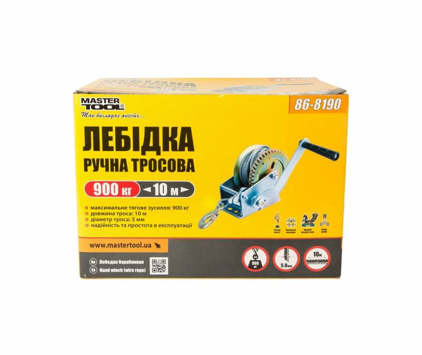 Лебідка барабанна MASTERTOOL 907 кг трос 10 м 86-8190-86-8190