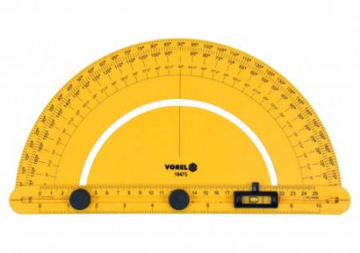 Транспортир VOREL зі шкалою 0-180? і рухомим рівнем l=250 мм, з блокувальними гвинтами-[articul]