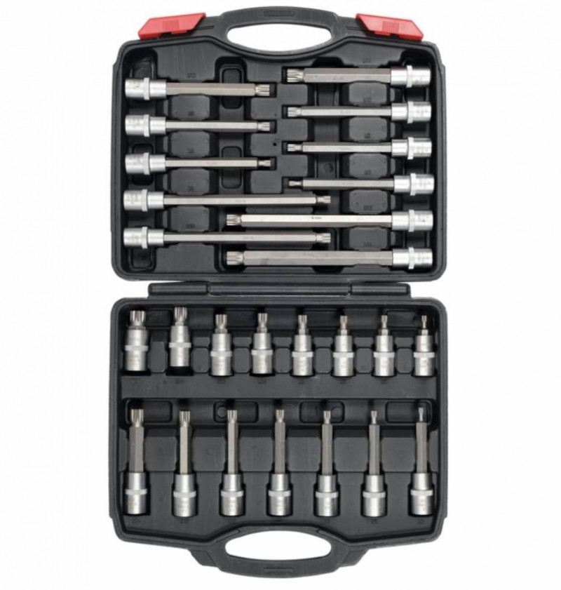 Набір головок торцевих з насадками SPLINE YATO до квадрату 1/2". М5-М16, l= 55-200 мм, 26 елем.-YT-77542