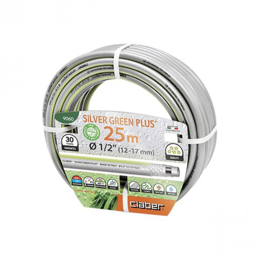 Шланг поливальний 1/2" 25м Silver Green Plus, сірий з салатовою полосою-90600000