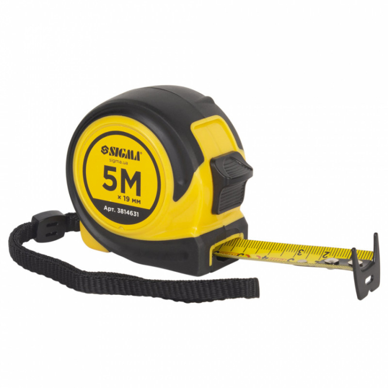 Рулетка обгумована Compact двостороннє полотно/зачіп 5м×19мм SIGMA (3814631)-3814631
