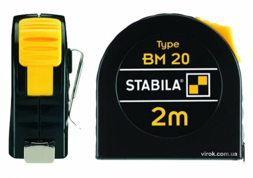 Рулетка STABILA Type BM20 L = 2 м x 13 мм, пласт. корпус зі сталевою стрічкою-16444