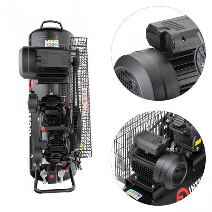 Компресор 100л, 3 кВт, 220 В, 10 aтм, 500 л/хв. 2 циліндри INTERTOOL PT-0014-PT-0014