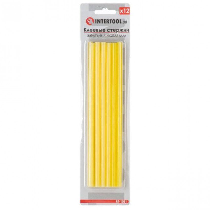 Комплект клейових стрижнів жовтих, 7,4×200 мм, 12 шт. INTERTOOL RT-1051-RT-1051