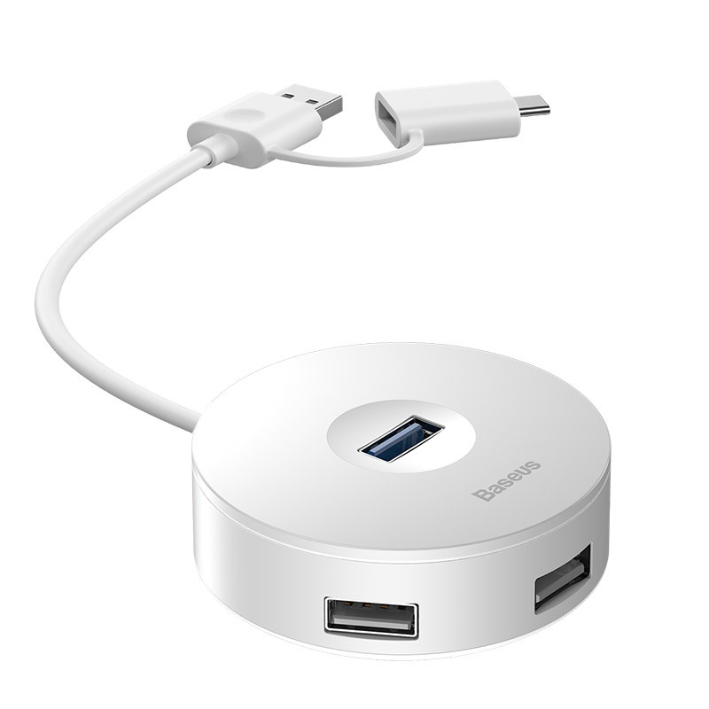 USB Hub Baseus Round Box USB/Type-C для USB3.0*1 + USB2.0*3 Білий (CAHUB-GB02)-
