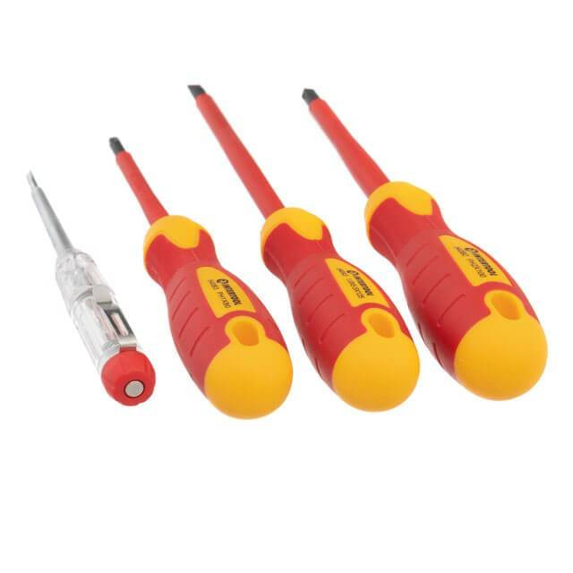 Набір ізольованих викруток з викруткою індикатором 4 од VDE (SL1.0 * 5.5 * 125мм, PH1 * 80мм, PH2 * 100мм, викрутка індикатор.), STORM INTERTOOL VT-3604-VT-3604