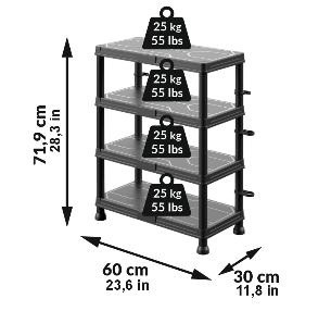 Система стелажів QBRICK SYSTEM REGULAR Low 60/30см, 4 полиці, 100кг (5901238263289)-REGQRS60304LCZAPG001