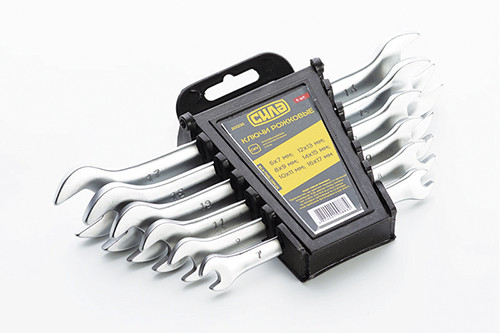 Набір ключів рожкових CrV 6x7, 8x9, 10x11, 12x13, 14x15, 16x17мм (6шт) СИЛА-201235