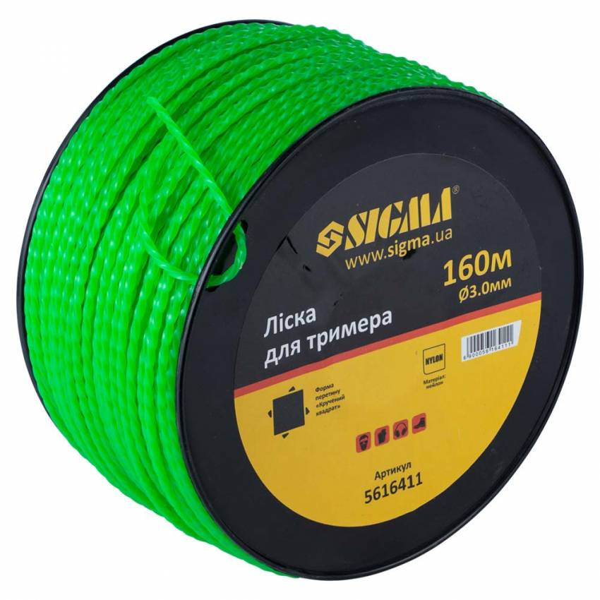 Лісочка для тримера кручений квадрат Ø3.0мм 160м котушка Sigma (5616411)-5616411