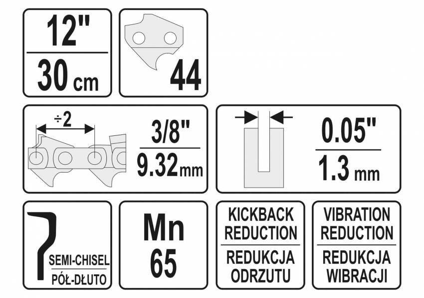 Ланцюг YATO l= 12"/ 30 см (44 ланки) для ланцюгових пилок з напрямною шиною YT-84927-YT-84949