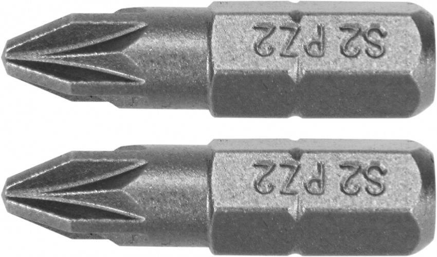 Насадка викрутка YATO: "Pozidriv" PZ2 x 25 мм, HEX 1/4", AISI S2, 2 шт.-YT-77881