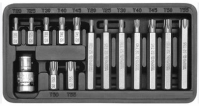 Насадки викруткові VOREL : адаптер квадрат 1/2", "TORX" T20-T55, 30 -75 мм, CrV. Набір 15 шт. [20]-[articul]