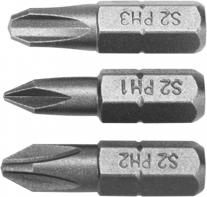 Викруткові насадки YATO: "Phillips" PH1, PH2, PH3 x 25 мм, HEX 1/4", AISI S2, 3 шт-YT-77878