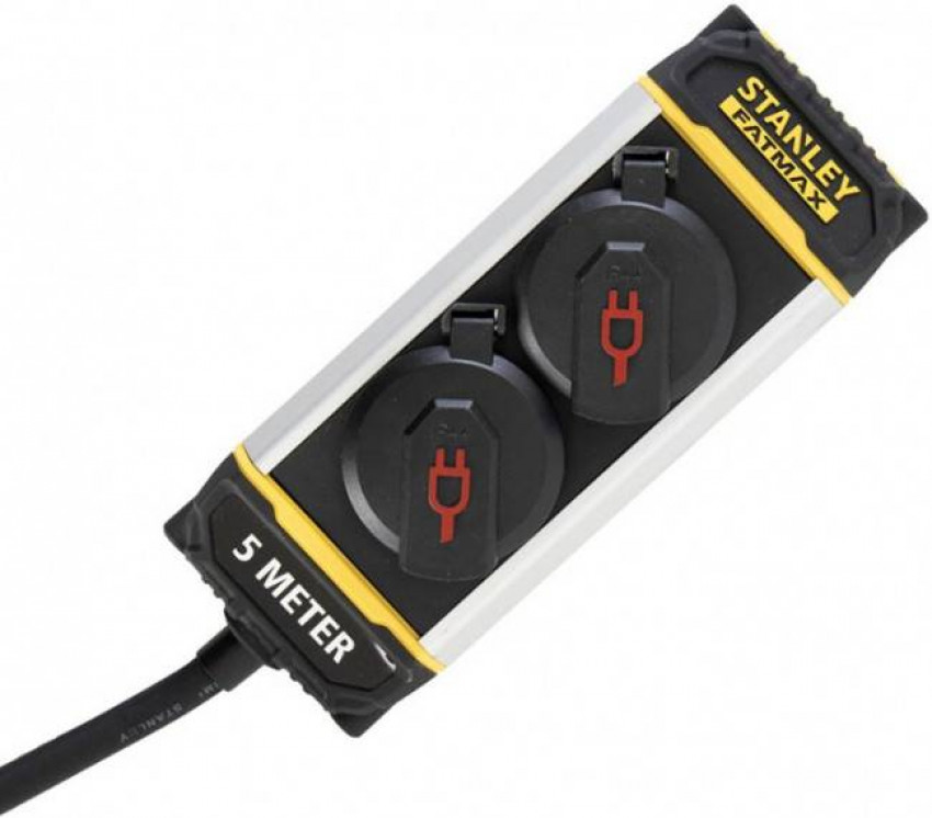 SXECCK0EAJE мережевий фільтр Stanley Fatmax 5 м, 3x1.5мм2, IP44, 2 розетки з кришками, алюміній-SXECCK0EAJE