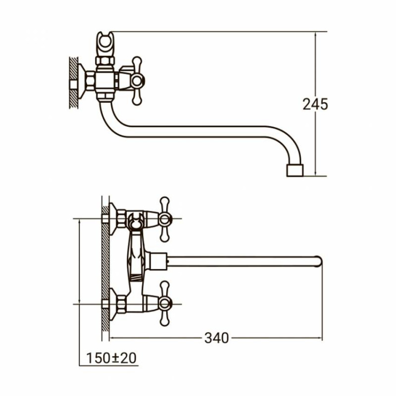 Змішувач PM 1/2" для ванни гусак вигнутий дивертор вбудований картріджний AQUATICA PM-2C457C (9780210)-9780210