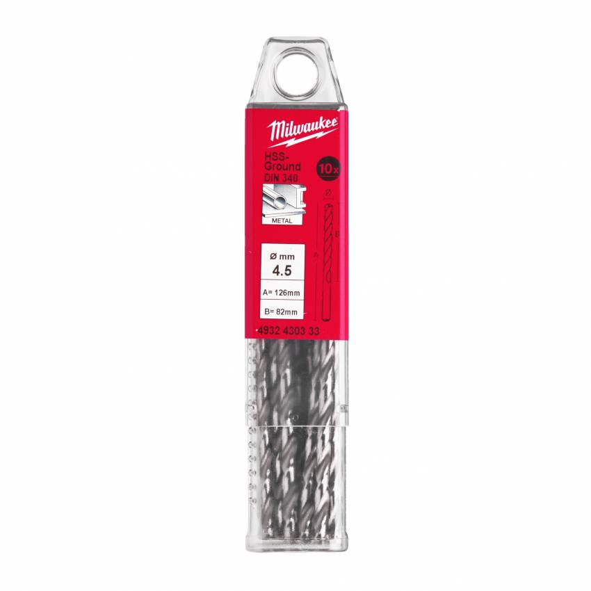 Свердло по металу THUNDERWEB HSS-G MILWAUKEE DIN340, Ø4,5x126мм, (10шт)-4932430333