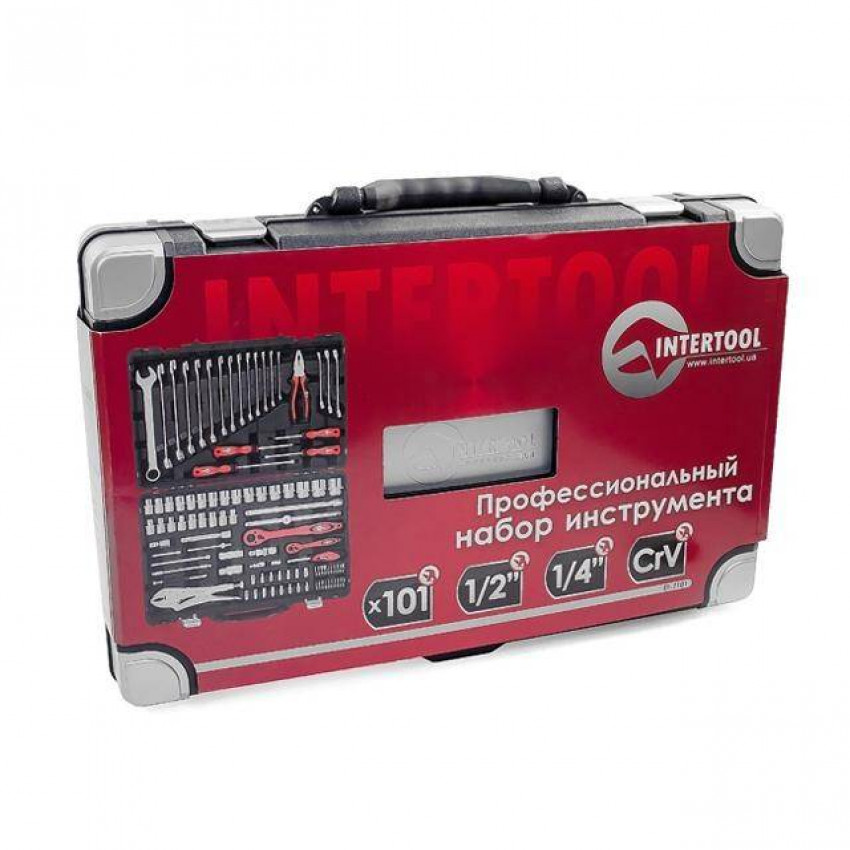 Професійний набір інструментів 1/4", 1/2", 101 од., Cr-V INTERTOOL ET-7101-ET-7101