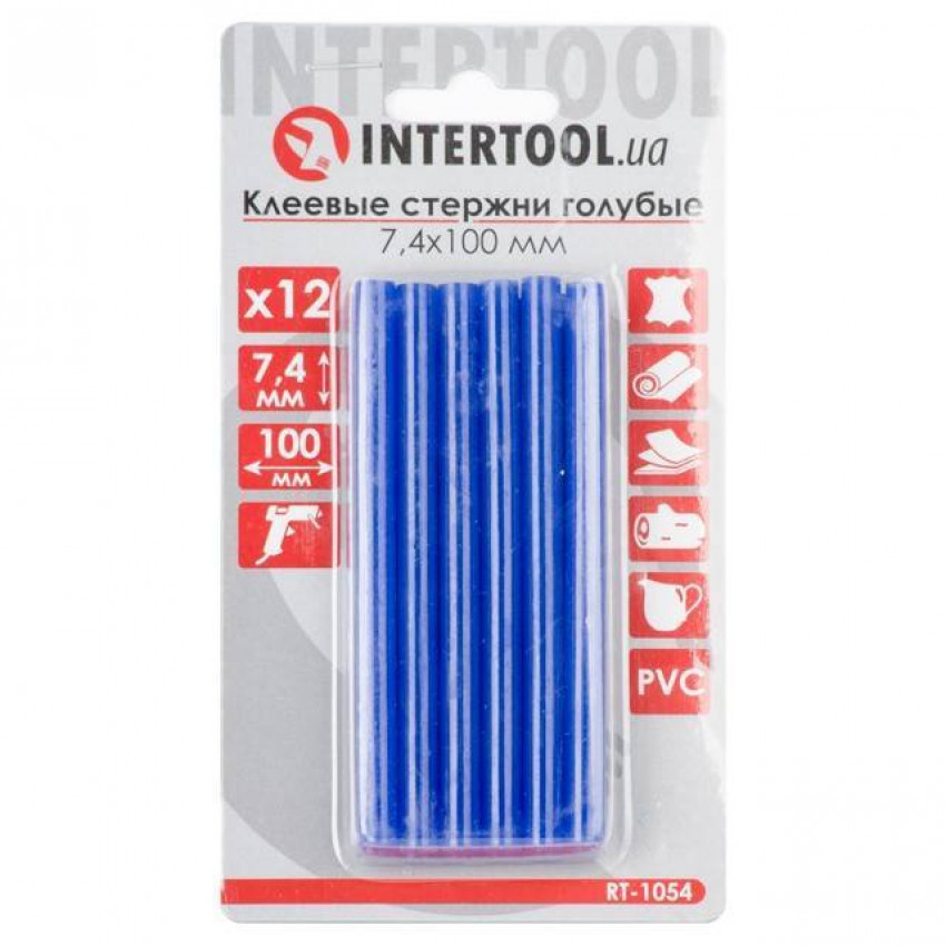 Комплект клейових стрижнів блакитних, 7,4×100 мм, 12 шт. INTERTOOL RT-1054-RT-1054