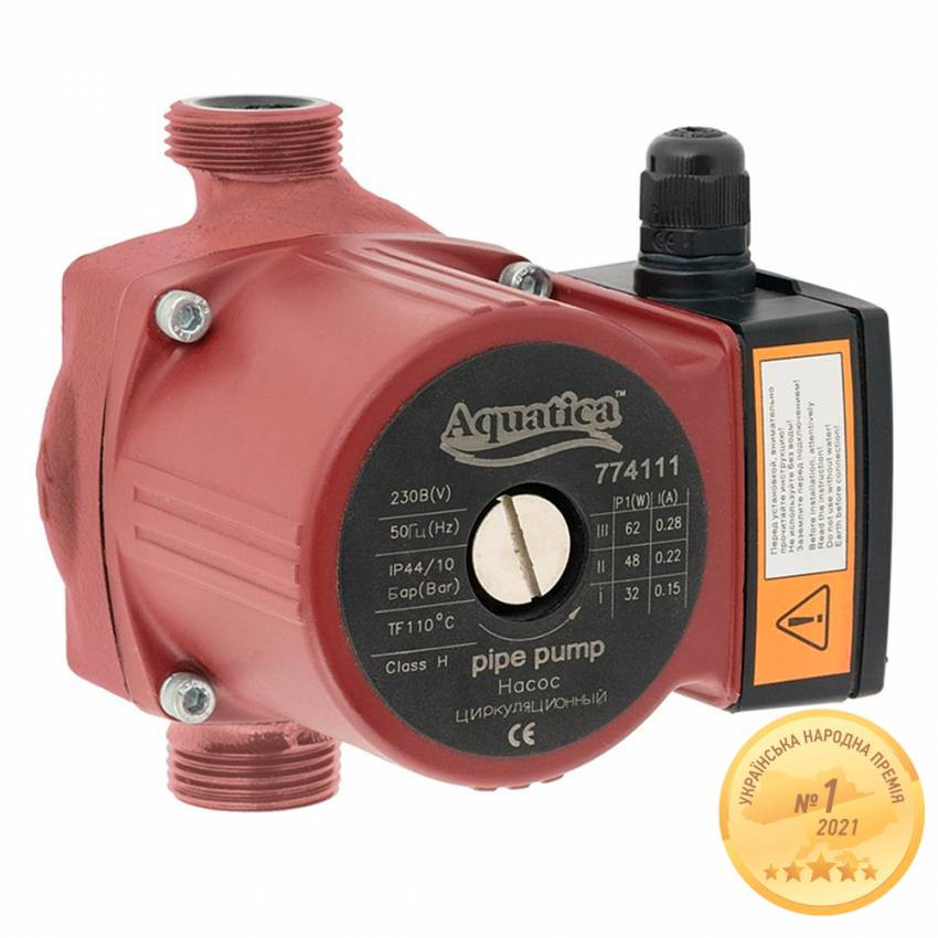 Насос циркуляційний 65Вт Hmax 4м Qmax 63л/хв Ø1" 130мм гайки Ø¾" AQUATICA (774111)-774111