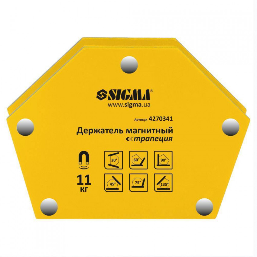 Магніт для зварювання трапеція 11кг 78×32×47×28,5мм (30,45,60,90,75,135°) Sigma (4270341)-4270341