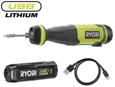 Паяльник акумуляторний Ryobi USB Lithium RSI4-120G 4В 2А·год 460°С світлодіодне підсвічування 0.1кг-[articul]