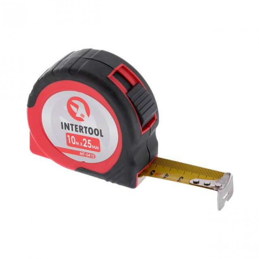 Рулетка з фіксатором 10 м * 25 мм INTERTOOL MT-0410-MT-0410