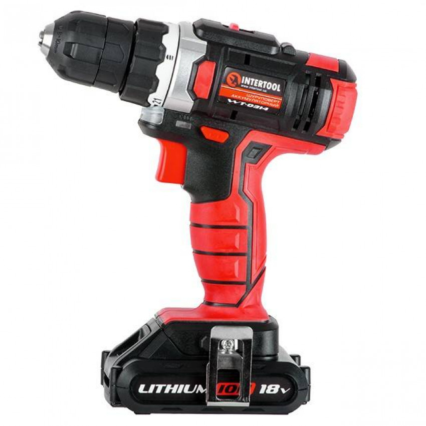 Дриль-шурупокрут акумуляторний Li-Ion 18 В, 25 Nm, 0-400/0-1500 об/хв, 2x2.0 Аг INTERTOOL WT-0314-WT-0314