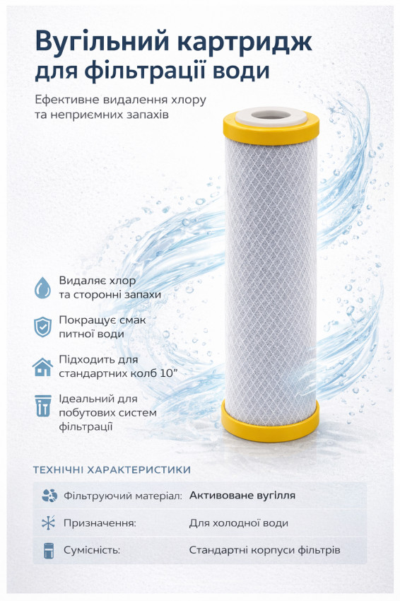 Картридж зі спресованого активованого вугілля 2,5"×10" AQUATICA (9772132)-9772132