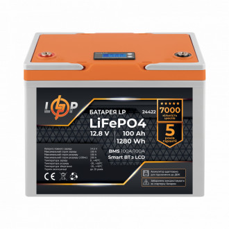 Акумулятор LP LiFePO4 12,8V - 100 Ah (1280Wh) (BMS 100A/100А) пластик LCD Smart BT-[articul]