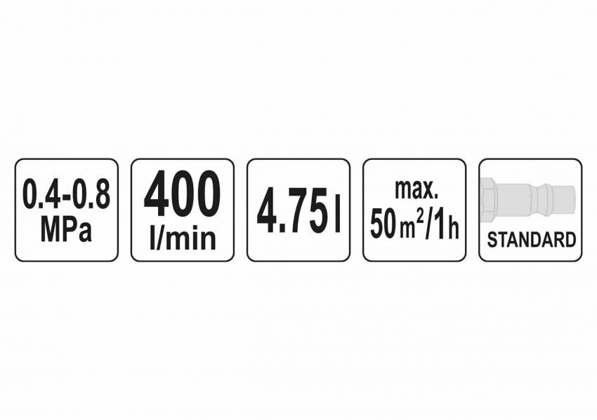 Ковш пневматичний для штукатурки стін YATO 4.5 л 4-8 бар 400 л/хв 50 м²/год-YT-54400