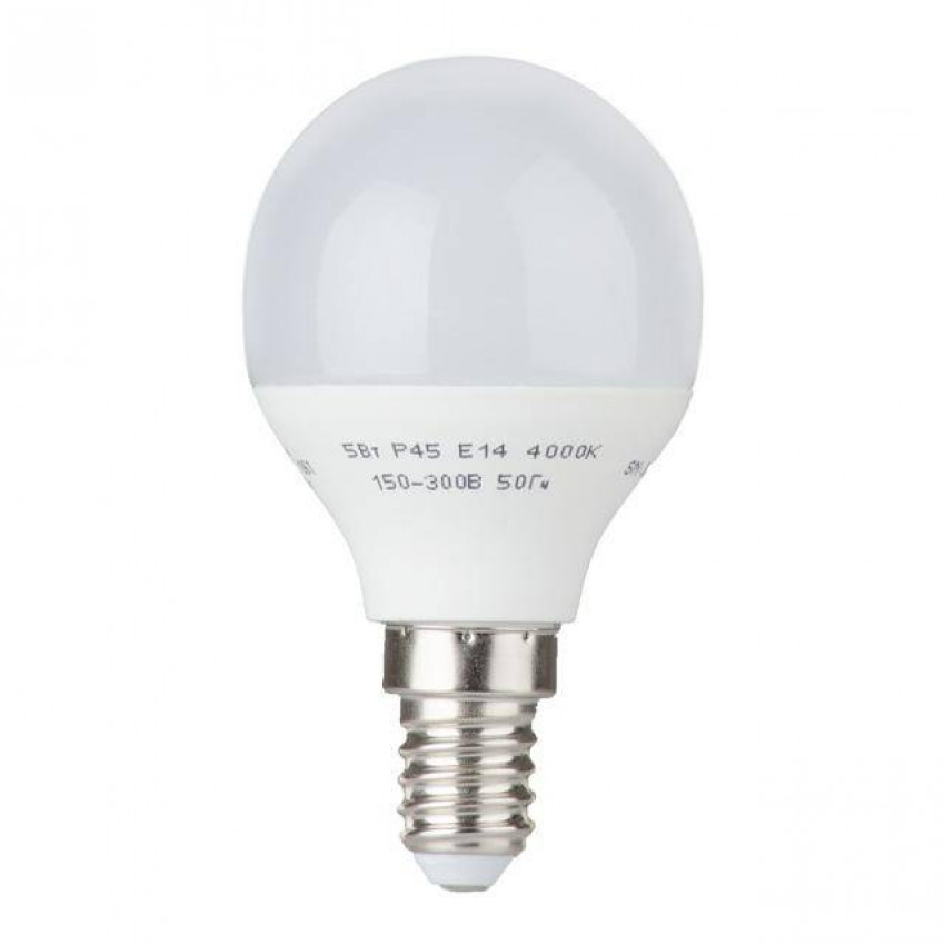 Лампа світлодіодна LED P45, E14, 5Вт, 150-300В, 4000K, 30000г, гарантія 3 роки. INTERTOOL LL-0102-LL-0102