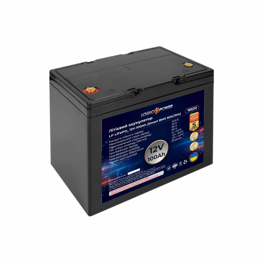 Акумулятор LP LiFePO4 12V - 100 Ah (Smart BMS 60A/30А) пластик-