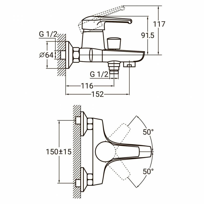 Змішувач HM Ø40 для ванни литої AQUATICA (HM-1C131C)-HM-1C131C