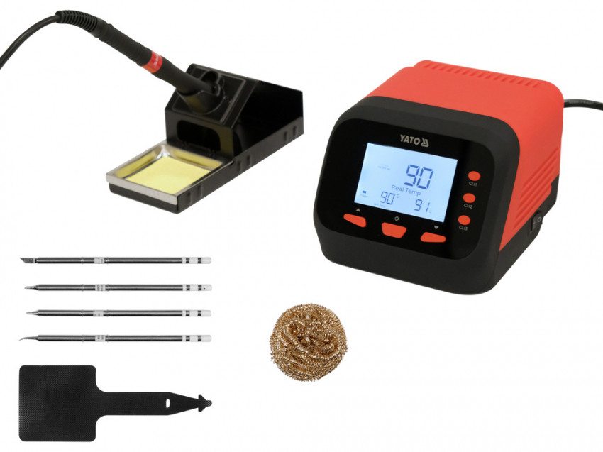 Паяльна станція мережева 110-230 V YATO; Р= 75 Вт, t°= 90-480°С, жало тип T12, LCD табло [12]-YT-82462