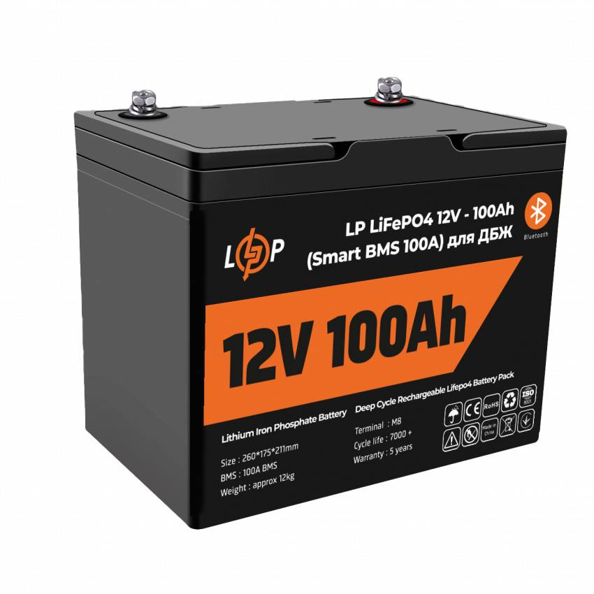 Акумулятор LP LiFePO4 12V - 100 Ah (Smart BMS 100А) з BT пластик для ДБЖ-LP20197