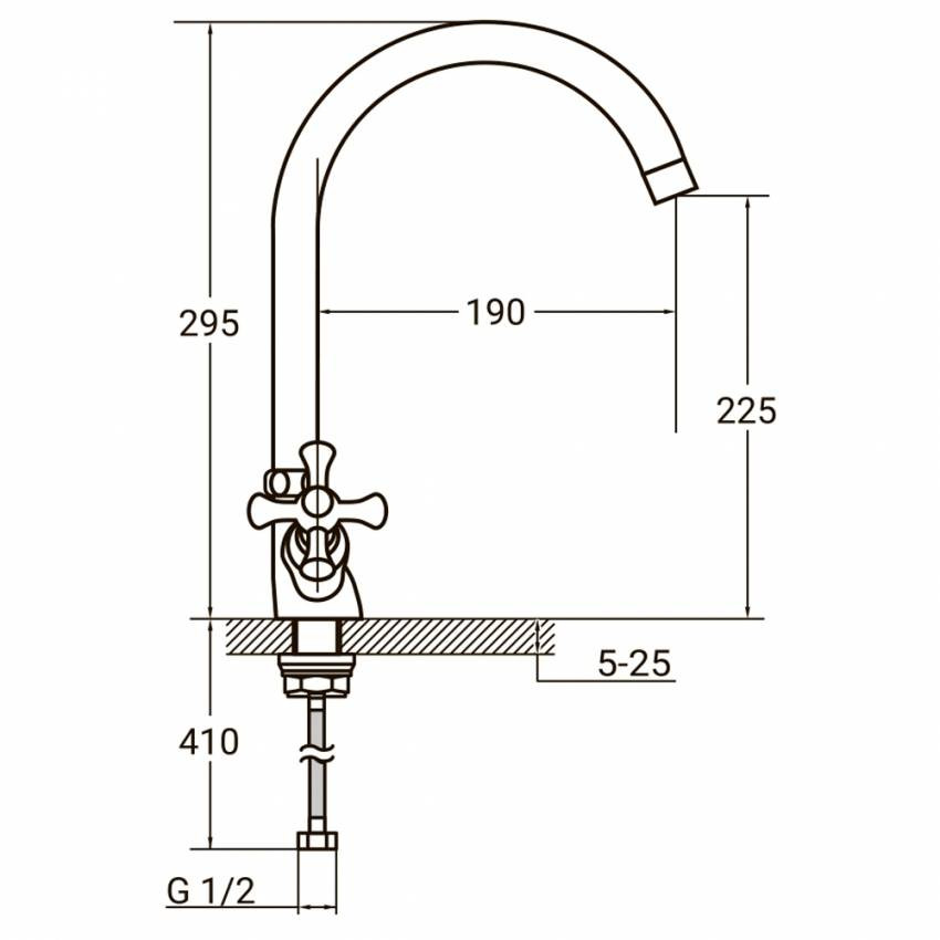 Змішувач PL 1/2" для кухні гусак високий вухо на гайці AQUATICA PL-4B455C (9777130)-9777130