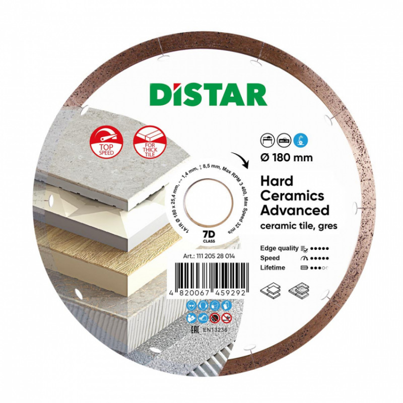 Круг алмазний вiдрiзний 1A1R 180x1,4/1,0x8,5x25,4 Hard ceramics Advanced-11120528014