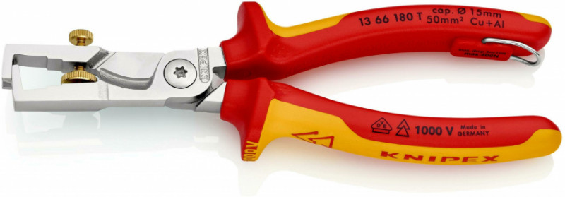 Кліщі для видалення ізоляції, з функцією різання кабелю StriX KNIPEX 13 66 180 T-13 66 180 T