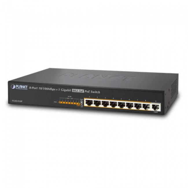Некерований гігабітний комутатор PoE Planet FGSD-910P (8-Port 10/100Mbps 802.3af PoE 1-Port 10/10-FGSD-910P